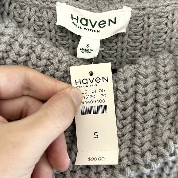 Haven Chunky Knit Funnel Neck Sweater NWT Womens Sz S Gray Pullover Relaxed Fit - Picture 3 of 6
